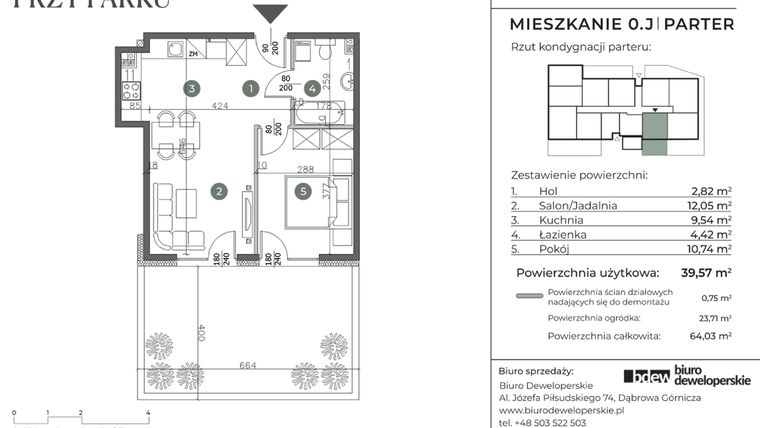 Rzut - Mieszkanie na sprzedaż 2 pokoje o powierzchni 39,57 m² - numer 0.J w Willa przy parku
