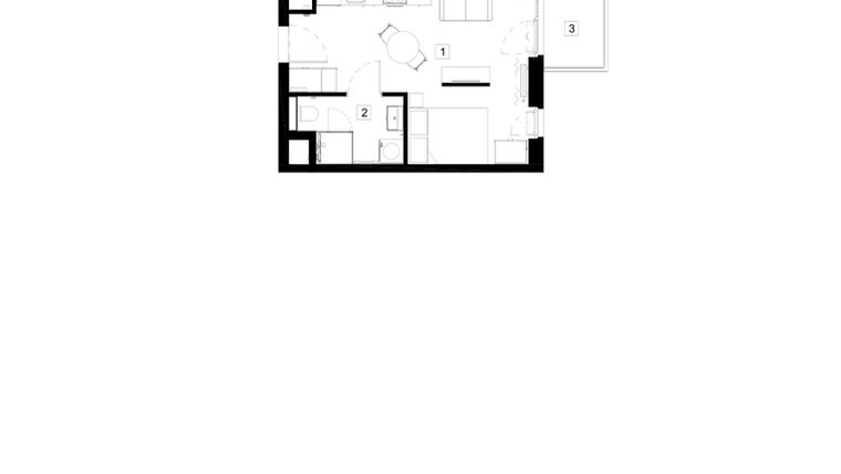 Rzut - Mieszkanie na sprzedaż 1 pokój o powierzchni 25,85 m² - numer M068 w Oh! Praga