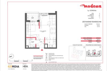 Rzut - Mieszkanie na sprzedaż 1 pokój o powierzchni 41,79 m² - numer A.131 w Modena II