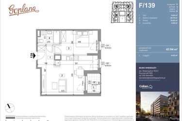 Rzut - Mieszkanie na sprzedaż 2 pokoje o powierzchni 48,11 m² - numer F139 w Goplana budynek F