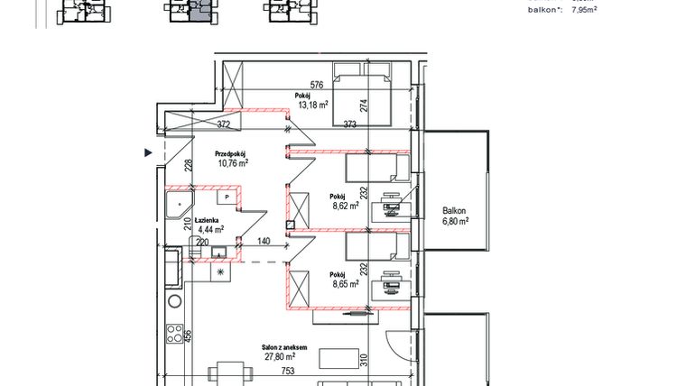 Rzut - Mieszkanie na sprzedaż 4 pokoje o powierzchni 73,45 m² - numer 22A w Łowicka 25