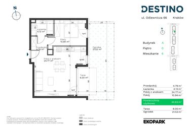 Rzut - Mieszkanie na sprzedaż 2 pokoje o powierzchni 44,63 m² - numer A-6 w Destino