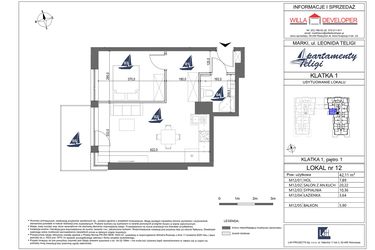 Rzut - Mieszkanie na sprzedaż 2 pokoje o powierzchni 42,11 m² - numer 12 w Apartamenty Teligi