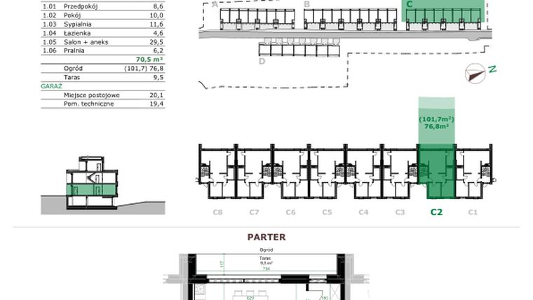 Rzut - Mieszkanie na sprzedaż 3 pokoje o powierzchni 70,5 m² - numer C.2.1 w Dębowe Zacisze
