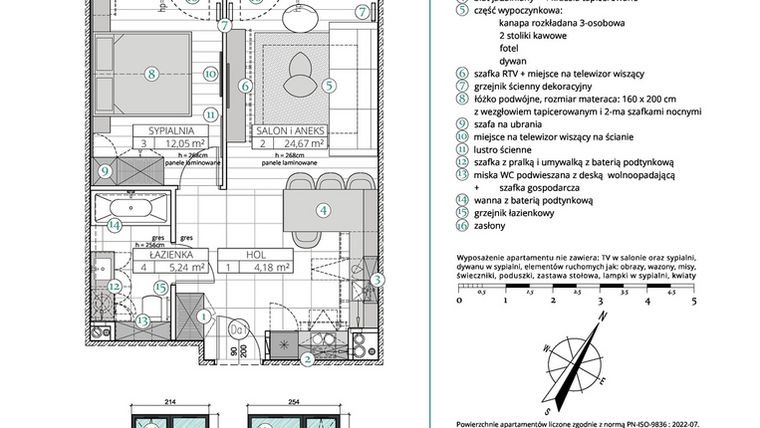 Rzut - Mieszkanie na sprzedaż 2 pokoje o powierzchni 46,14 m² - numer A.4.17 w Remedium