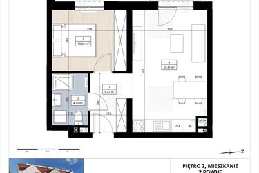 Rzut - Mieszkanie na sprzedaż 2 pokoje o powierzchni 40,13 m² - numer B4/2/32 w MONTANO