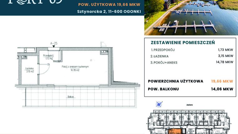 Rzut - Mieszkanie na sprzedaż 1 pokój o powierzchni 19,66 m² - numer A-25 w Port 69
