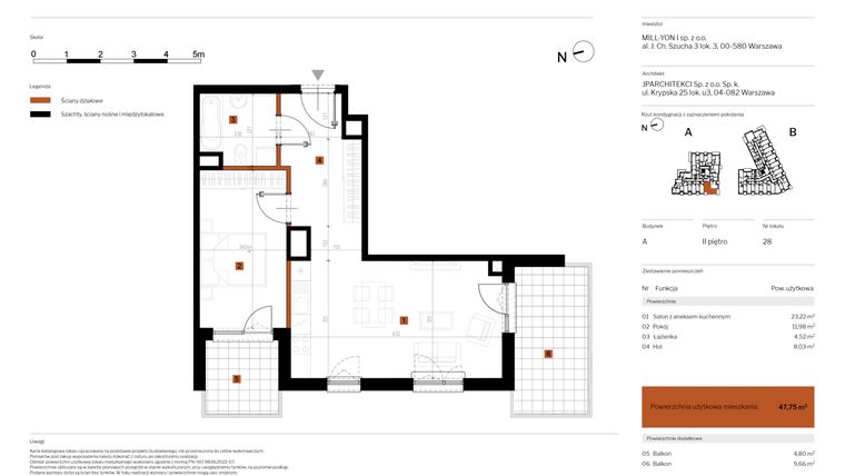 Rzut - Mieszkanie na sprzedaż 2 pokoje o powierzchni 47,75 m² - numer 28 w MY Głębocka