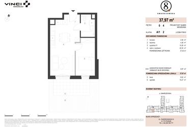 Rzut - Mieszkanie na sprzedaż 2 pokoje o powierzchni 37,97 m² - numer A/1/0.4 w Smardzewska 8