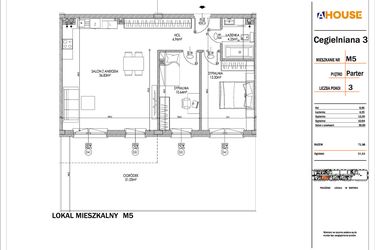 Rzut - Mieszkanie na sprzedaż 3 pokoje o powierzchni 71,98 m² - numer 5 w Osiedle StaLove etap I