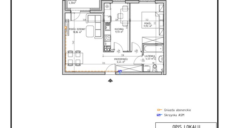 Rzut - Mieszkanie na sprzedaż 2 pokoje o powierzchni 51,38 m² - numer M34 w Osiedle Foresto etap 2
