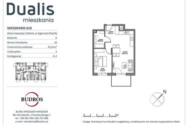 Rzut - Mieszkanie na sprzedaż 2 pokoje o powierzchni 42,49 m² - numer A10 w Dualis