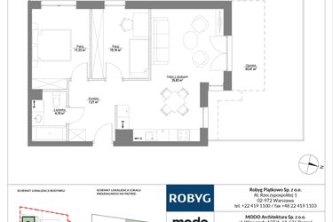 Rzut - Mieszkanie na sprzedaż 3 pokoje o powierzchni 58,56 m² - numer 0M05 w Piątkowo Residence