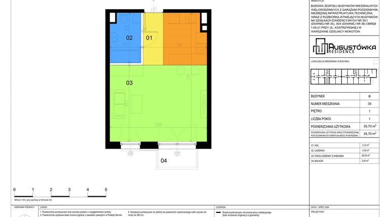 Rzut - Mieszkanie na sprzedaż 1 pokój o powierzchni 35,7 m² - numer B35 w Augustówka Residence