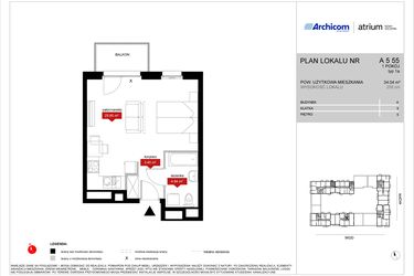 Rzut - Mieszkanie na sprzedaż 1 pokój o powierzchni 34,04 m² - numer A5 55 w Atrium - Nowy Szczepin