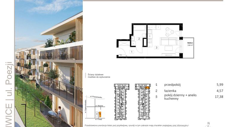 Rzut - Mieszkanie na sprzedaż 1 pokój o powierzchni 27,94 m² - numer B.60 w Poezji