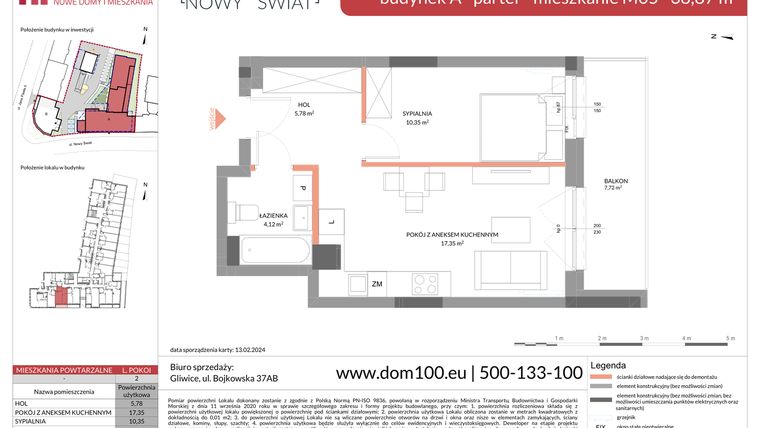 Rzut - Mieszkanie na sprzedaż 2 pokoje o powierzchni 38,87 m² - numer M05 w Apartamenty Nowy Świat