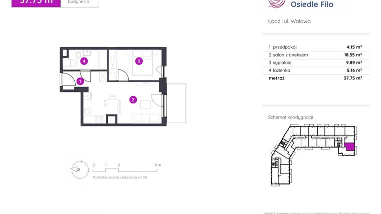 Rzut - Mieszkanie na sprzedaż 2 pokoje o powierzchni 37,75 m² - numer 2.C.2.10 w Murapol Osiedle Filo etap II
