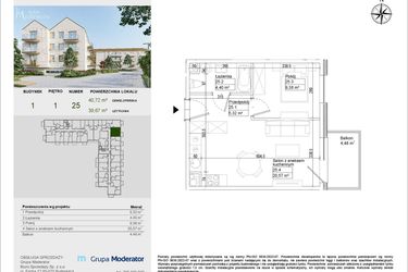 Rzut - Mieszkanie na sprzedaż 2 pokoje o powierzchni 39,67 m² - numer A25 w Aleja Mickiewicza