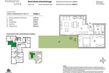 Rzut - Mieszkanie na sprzedaż 2 pokoje o powierzchni 43,89 m² - numer A.7 w Parkove Love