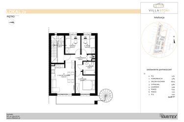 Rzut - Mieszkanie na sprzedaż 4 pokoje o powierzchni 54,96 m² - numer J2 w Villa Stoki (mieszkania)