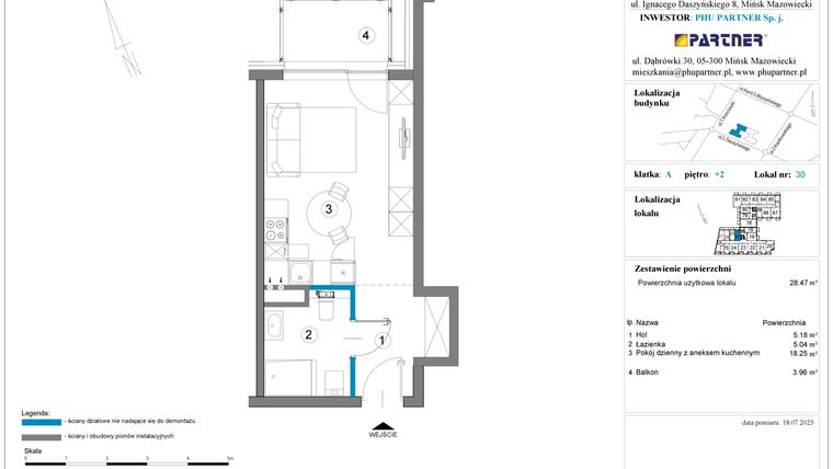 Rzut - Mieszkanie na sprzedaż 1 pokój o powierzchni 29,11 m² - numer A.2.30 w Daszyńskiego Square etap 1