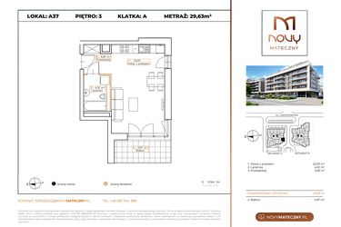 Rzut - Mieszkanie na sprzedaż 1 pokój o powierzchni 29,63 m² - numer A37 w Novy Mateczny