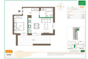 Rzut - Mieszkanie na sprzedaż 2 pokoje o powierzchni 38,39 m² - numer C/28 w Ostródzka 123 - I etap