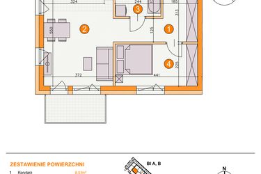 Rzut - Mieszkanie na sprzedaż 2 pokoje o powierzchni 41,97 m² - numer BI/A7 w Osiedle Bocianie Gniazdo 2