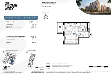 Rzut - Mieszkanie na sprzedaż 1 pokój o powierzchni 29,55 m² - numer B.1.5.M64 w Nowe Promenady etap II
