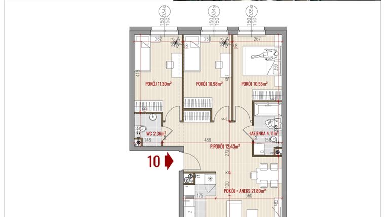 Rzut - Mieszkanie na sprzedaż 4 pokoje o powierzchni 73,62 m² - numer 10 w HUZAR B3