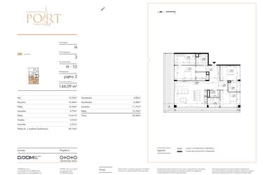 Rzut - Mieszkanie na sprzedaż 3 pokoje o powierzchni 144,09 m² - numer H_10 w Warmiński Port etap V