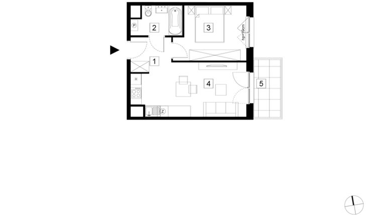 Rzut - Mieszkanie na sprzedaż 2 pokoje o powierzchni 36,64 m² - numer A1-3-26 w Hipoteczna Park