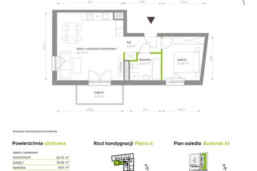 Rzut - Mieszkanie na sprzedaż 2 pokoje o powierzchni 46,05 m² - numer A1.6A33 w Bemowo Vita