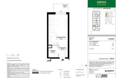 Rzut - Mieszkanie na sprzedaż 1 pokój o powierzchni 26,09 m² - numer 5A-11 w Nowa Północ etap 2A