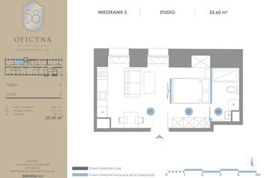 Rzut - Mieszkanie na sprzedaż 1 pokój o powierzchni 25,6 m² - numer 5 w Oficyna - Apartamenty Inwestycyjne Apart Hotel