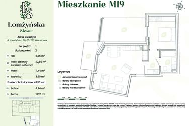 Rzut - Mieszkanie na sprzedaż 2 pokoje o powierzchni 43,53 m² - numer 19 w Łomżyńska Skwer