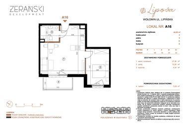 Rzut - Mieszkanie na sprzedaż 2 pokoje o powierzchni 44 m² - numer A16 w LIPOVA