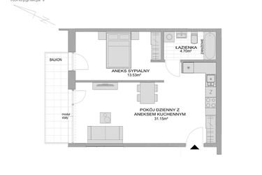 Rzut - Mieszkanie na sprzedaż 1 pokój o powierzchni 50,48 m² - numer CP/R7/59 w Centralpark
