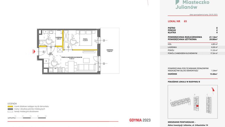 Rzut - Mieszkanie na sprzedaż 2 pokoje o powierzchni 41,14 m² - numer 65 w Miasteczko Julianów