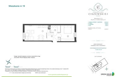 Rzut - Mieszkanie na sprzedaż 2 pokoje o powierzchni 42,93 m² - numer 19 w Kamienica przy Ciszewskiej