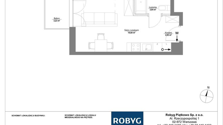 Rzut - Mieszkanie na sprzedaż 1 pokój o powierzchni 26,21 m² - numer C.4M17 w Początek Piątkowo bud. C
