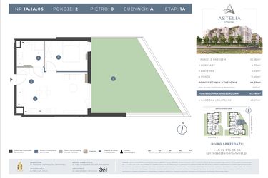 Rzut - Mieszkanie na sprzedaż 2 pokoje o powierzchni 44,51 m² - numer 1A.1A.05 w Astelia Park etap 1A i 3
