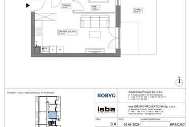 Rzut - Mieszkanie na sprzedaż 2 pokoje o powierzchni 40,08 m² - numer KR8/C/0/7 w Apartamenty Krakowska etap VIII