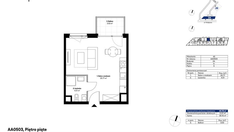 Rzut - Mieszkanie na sprzedaż 1 pokój o powierzchni 29,78 m² - numer AA0503 w NU2 Warszawa Wola