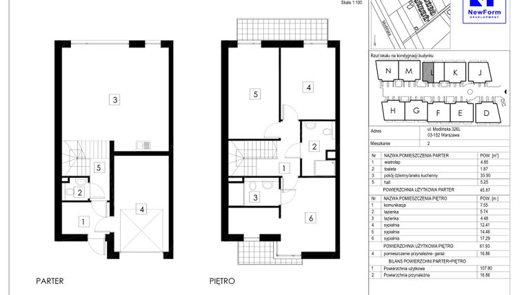 Rzut - Dom na sprzedaż 4 pokoje o powierzchni 124,66 m² - numer L2 w Dębowa Residence