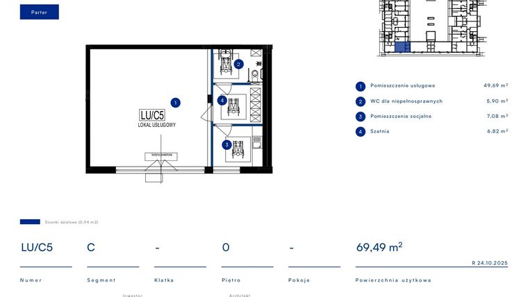 Rzut - Lokal użytkowy na sprzedaż 4 pokoje o powierzchni 69,49 m² - numer LU/C5 w Przy Bursztynowej