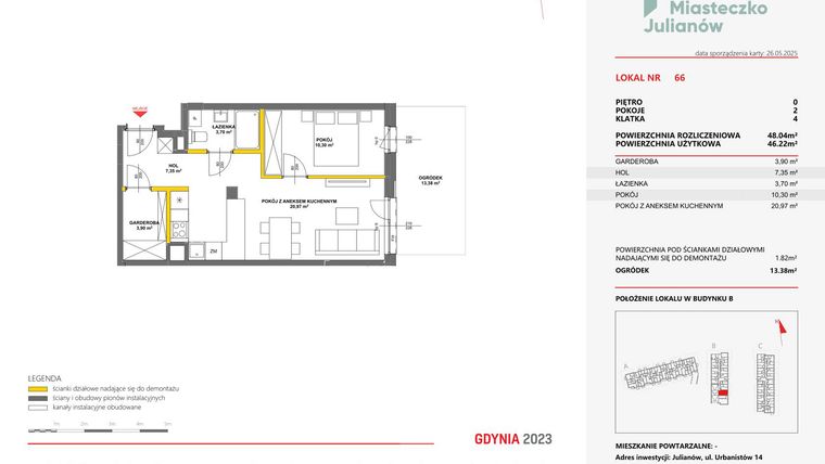 Rzut - Mieszkanie na sprzedaż 2 pokoje o powierzchni 48,19 m² - numer 66 w Miasteczko Julianów