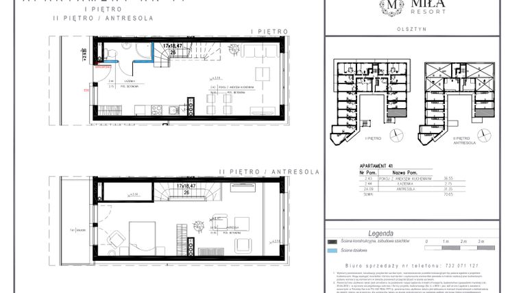 Rzut - Mieszkanie na sprzedaż 2 pokoje o powierzchni 71,92 m² - numer 41 w Miła Resort