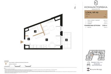 Rzut - Mieszkanie na sprzedaż 1 pokój o powierzchni 29,28 m² - numer 49 w Konwiktorska Residence